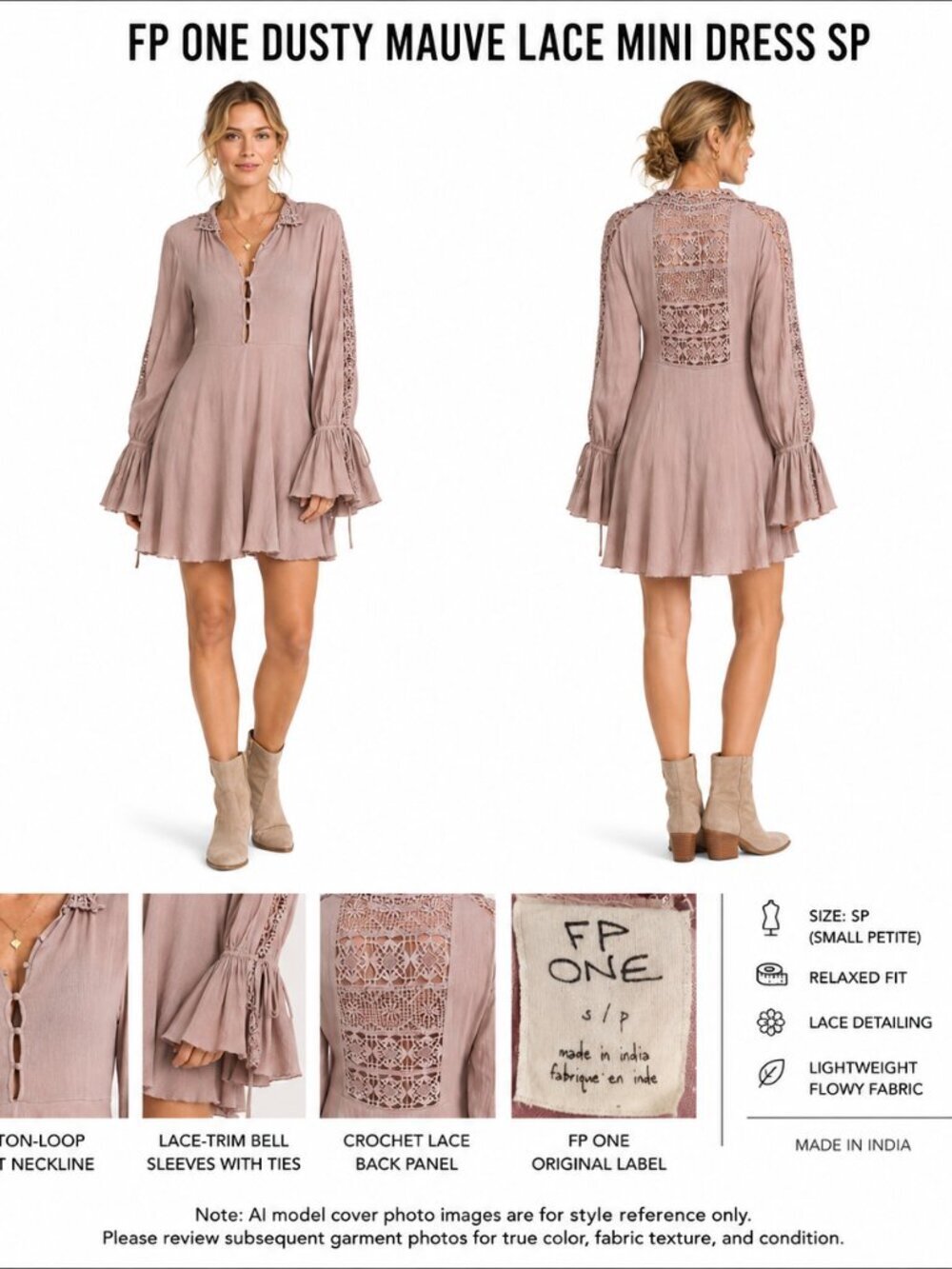 FP ONE DUSTY MAUVE LACE MINI DRESS SP